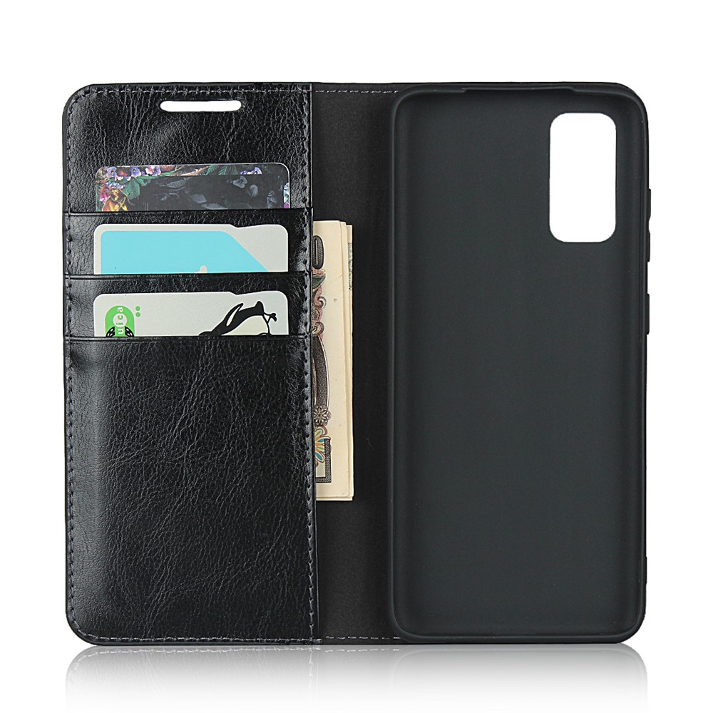 Crazy Horse Genuine Leather Stand Wallet Phone Case for Samsung Galaxy S20 - Black-5