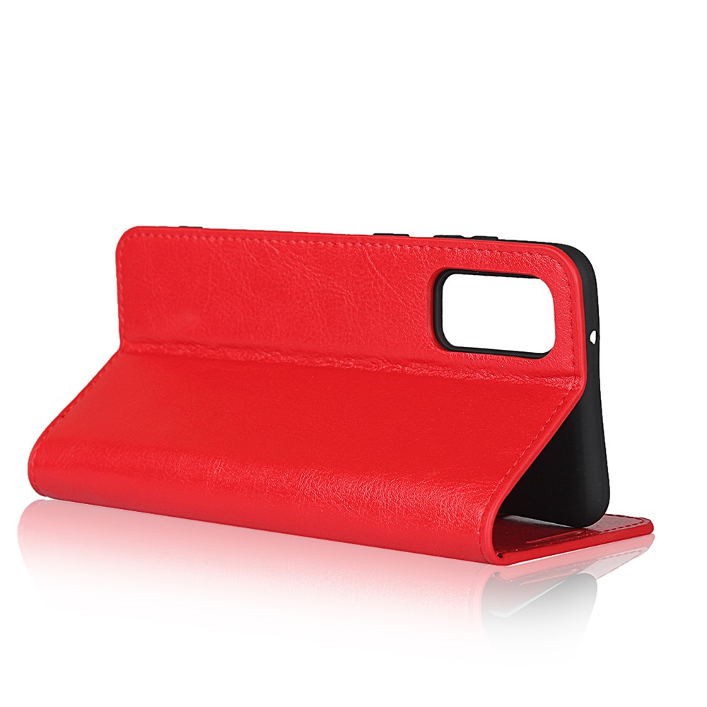 Crazy Horse Genuine Leather Stand Wallet Phone Case for Samsung Galaxy S20 - Red-5