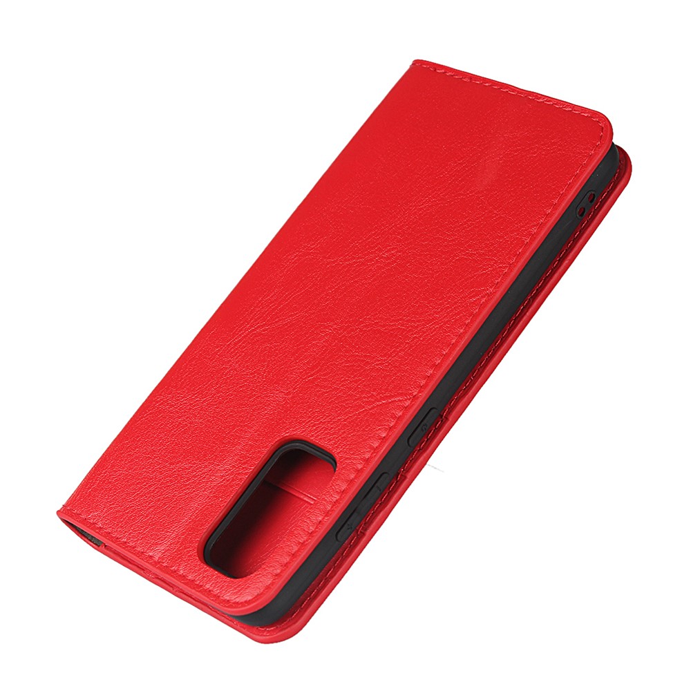 Crazy Horse Genuine Leather Stand Wallet Phone Case for Samsung Galaxy S20 - Red-6