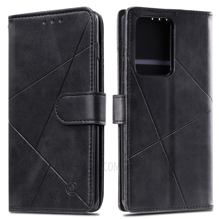 Rhombus Surface Wallet Stand Leather Shell with Strap for Samsung Galaxy S20 Ultra - Black-1