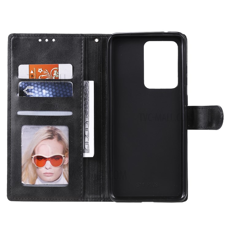 Rhombus Surface Wallet Stand Leather Shell with Strap for Samsung Galaxy S20 Ultra - Black-7