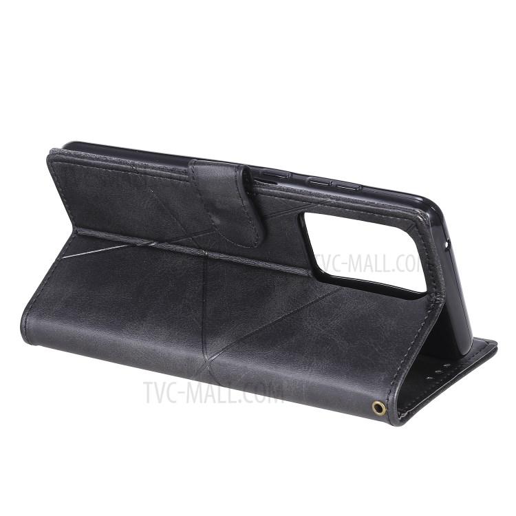 Rhombus Surface Wallet Stand Leather Shell with Strap for Samsung Galaxy S20 Ultra - Black-8