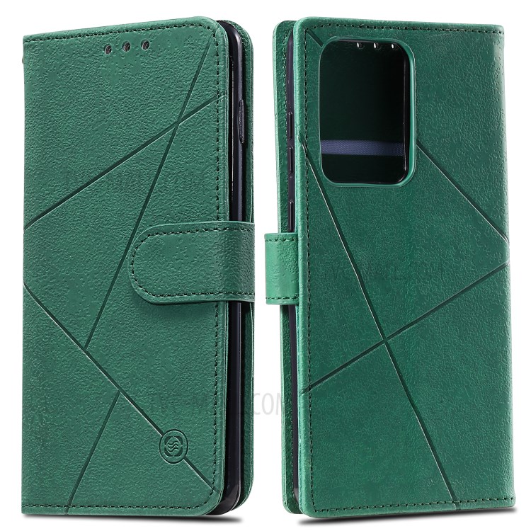 Rhombus Surface Wallet Stand Leather Shell with Strap for Samsung Galaxy S20 Ultra - Green-1