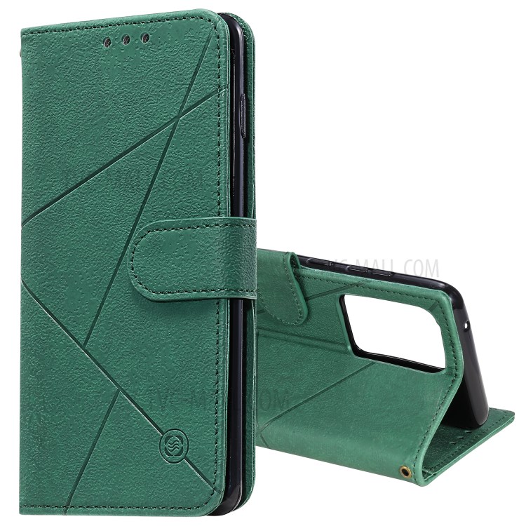 Rhombus Surface Wallet Stand Leather Shell with Strap for Samsung Galaxy S20 Ultra - Green-2