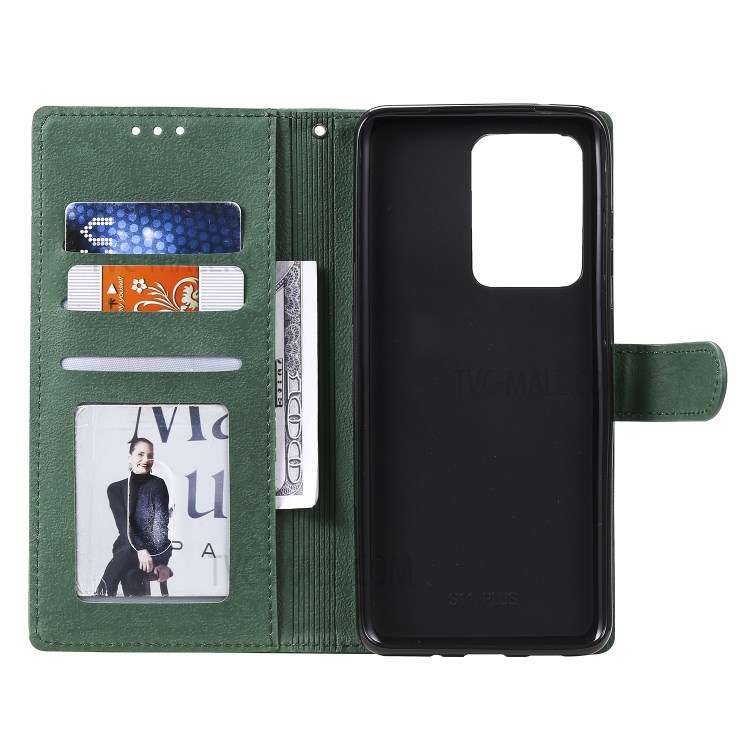 Rhombus Surface Wallet Stand Leather Shell with Strap for Samsung Galaxy S20 Ultra - Green-7