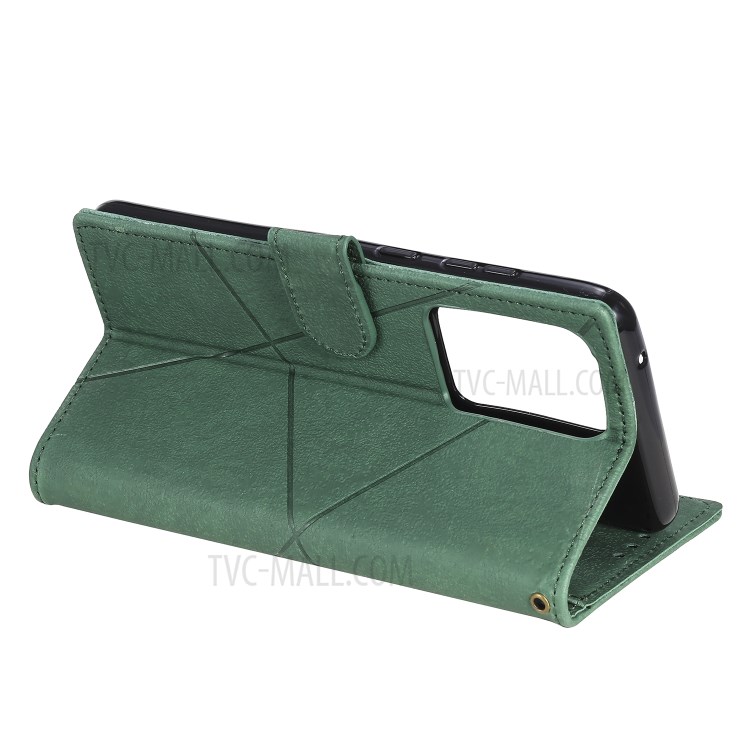Rhombus Surface Wallet Stand Leather Shell with Strap for Samsung Galaxy S20 Ultra - Green-8