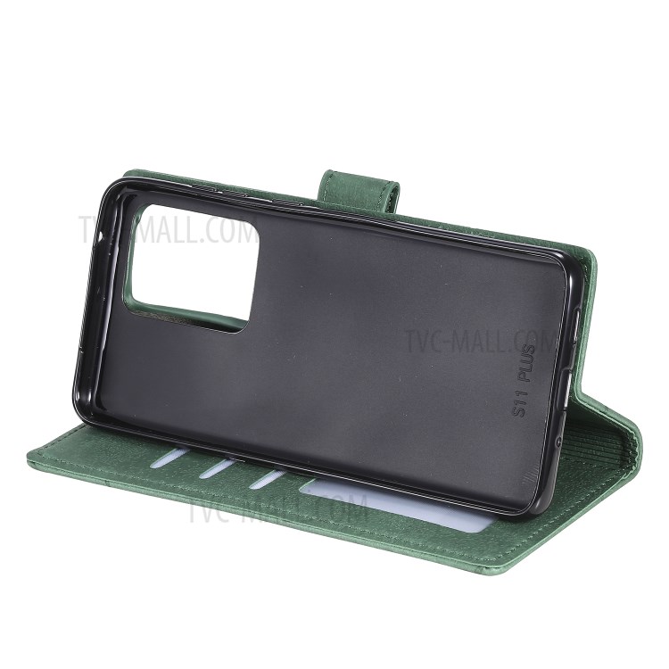 Rhombus Surface Wallet Stand Leather Shell with Strap for Samsung Galaxy S20 Ultra - Green-9