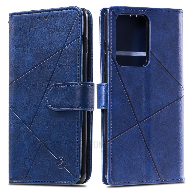 Rhombus Surface Wallet Stand Leather Shell with Strap for Samsung Galaxy S20 Ultra - Blue