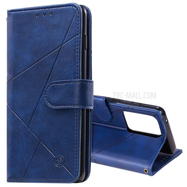Rhombus Surface Wallet Stand Leather Shell with Strap for Samsung Galaxy S20 Ultra - Blue-2
