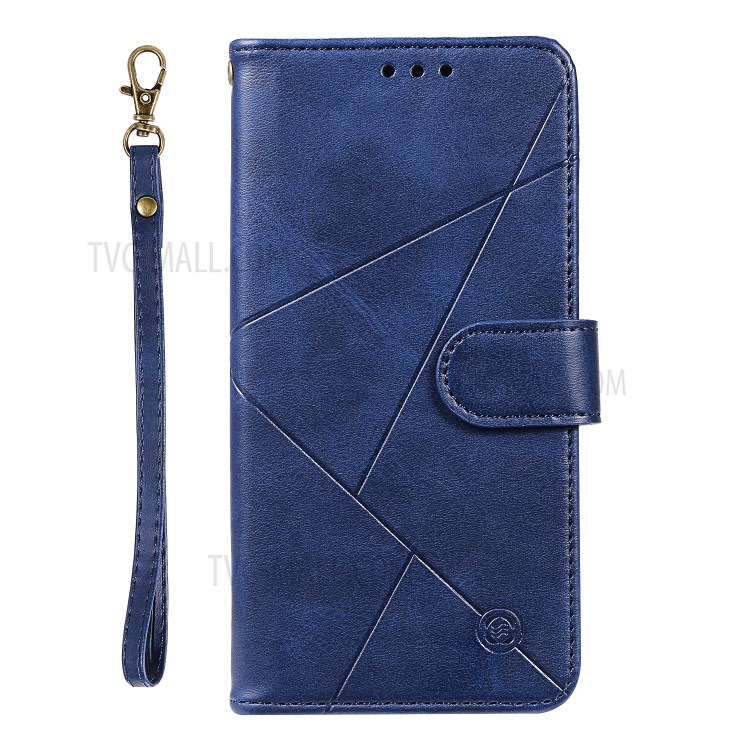 Rhombus Surface Wallet Stand Leather Shell with Strap for Samsung Galaxy S20 Ultra - Blue-3
