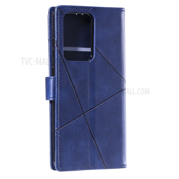 Rhombus Surface Wallet Stand Leather Shell with Strap for Samsung Galaxy S20 Ultra - Blue-6