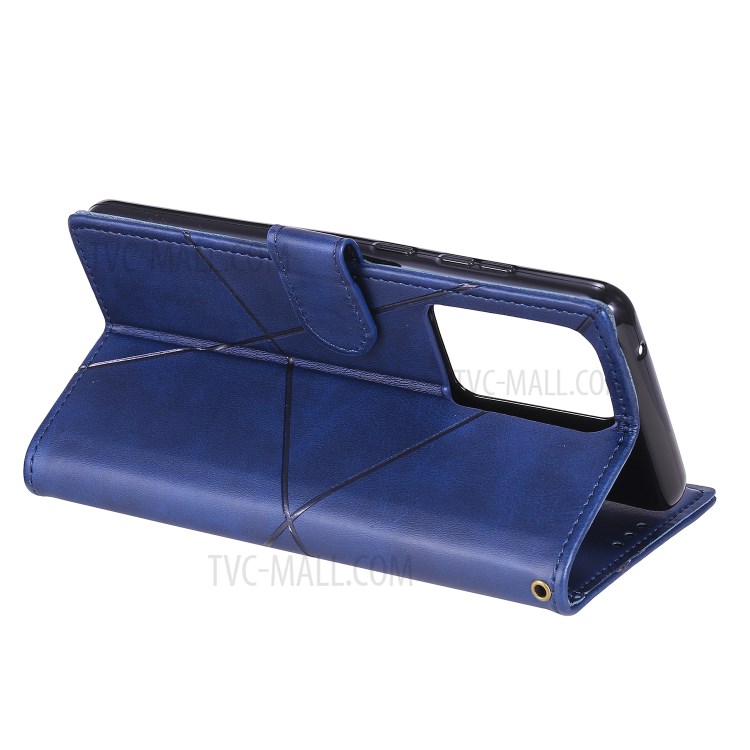 Rhombus Surface Wallet Stand Leather Shell with Strap for Samsung Galaxy S20 Ultra - Blue-8