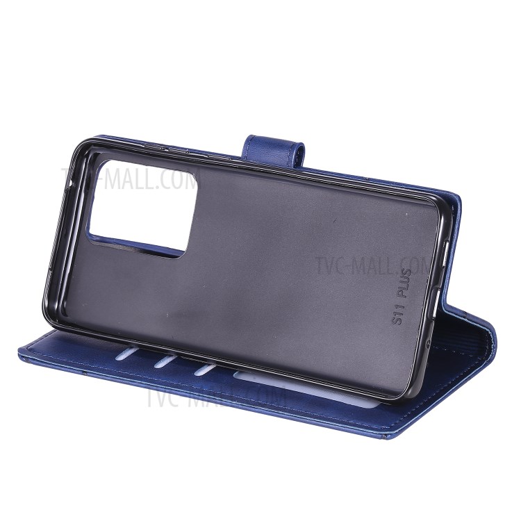 Rhombus Surface Wallet Stand Leather Shell with Strap for Samsung Galaxy S20 Ultra - Blue-9