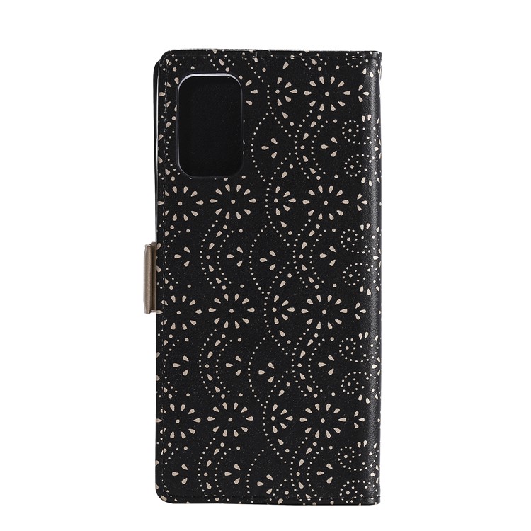 Lace Flower Pattern Zipper Pocket Leather Wallet Cell Phone Cover for Samsung Galaxy S20 Plus - Black-4