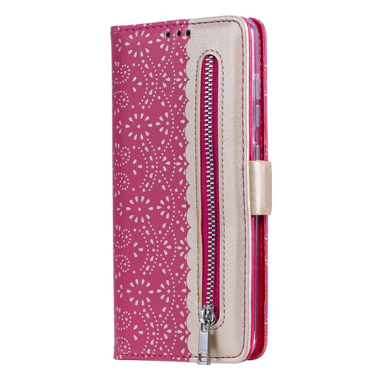 Lace Flower Pattern Zipper Pocket Leather Wallet Cell Phone Cover for Samsung Galaxy S20 Plus/S20 Plus 5G - Rose-5