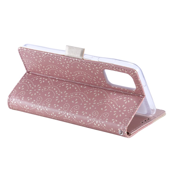 Lace Flower Pattern Zipper Pocket Leather Wallet Cell Phone Cover for Samsung Galaxy S20 Plus - Pink-8