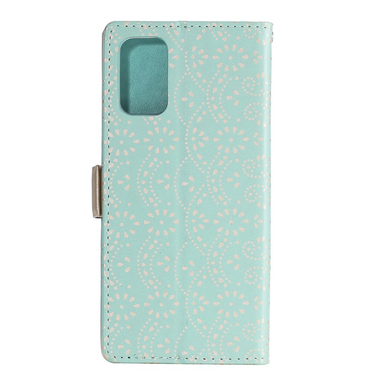 Lace Flower Pattern Zipper Pocket Leather Wallet Cell Phone Cover for Samsung Galaxy S20 Plus - Green-4