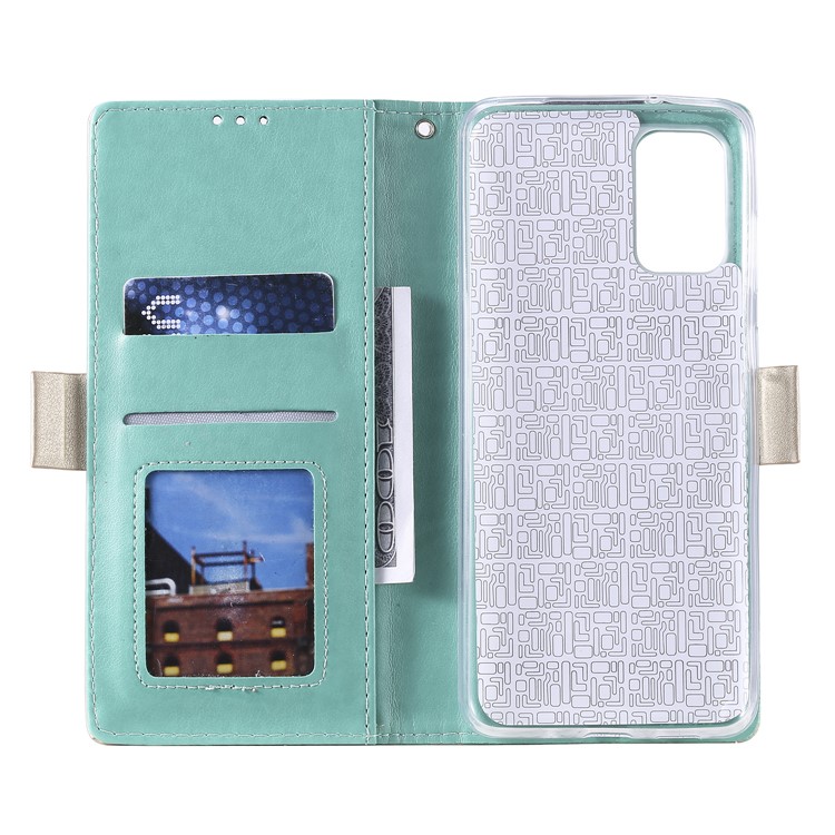 Lace Flower Pattern Zipper Pocket Leather Wallet Cell Phone Cover for Samsung Galaxy S20 Plus - Green-7