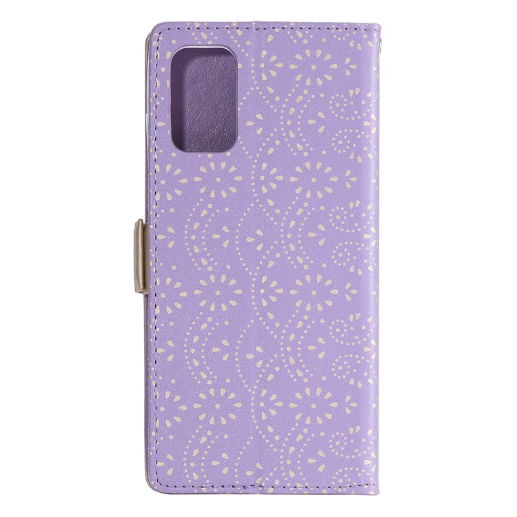 Lace Flower Pattern Zipper Pocket Leather Wallet Cell Phone Cover for Samsung Galaxy S20 Plus/S20 Plus 5G - Purple-4