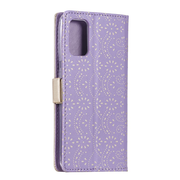 Lace Flower Pattern Zipper Pocket Leather Wallet Cell Phone Cover for Samsung Galaxy S20 Plus/S20 Plus 5G - Purple-6