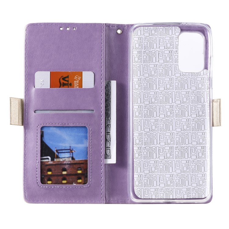 Lace Flower Pattern Zipper Pocket Leather Wallet Cell Phone Cover for Samsung Galaxy S20 Plus/S20 Plus 5G - Purple-7