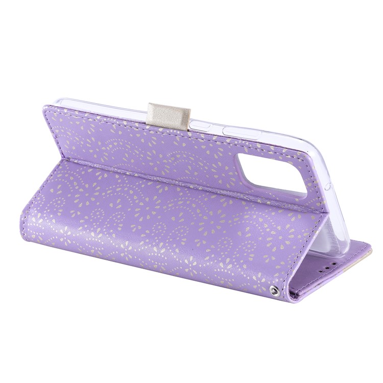 Lace Flower Pattern Zipper Pocket Leather Wallet Cell Phone Cover for Samsung Galaxy S20 Plus/S20 Plus 5G - Purple-8