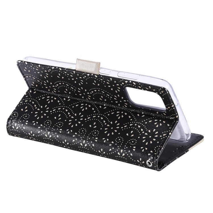 Lace Flower Style Zipper Pocket Leather Wallet Casing for Samsung Galaxy S20 - Black-8