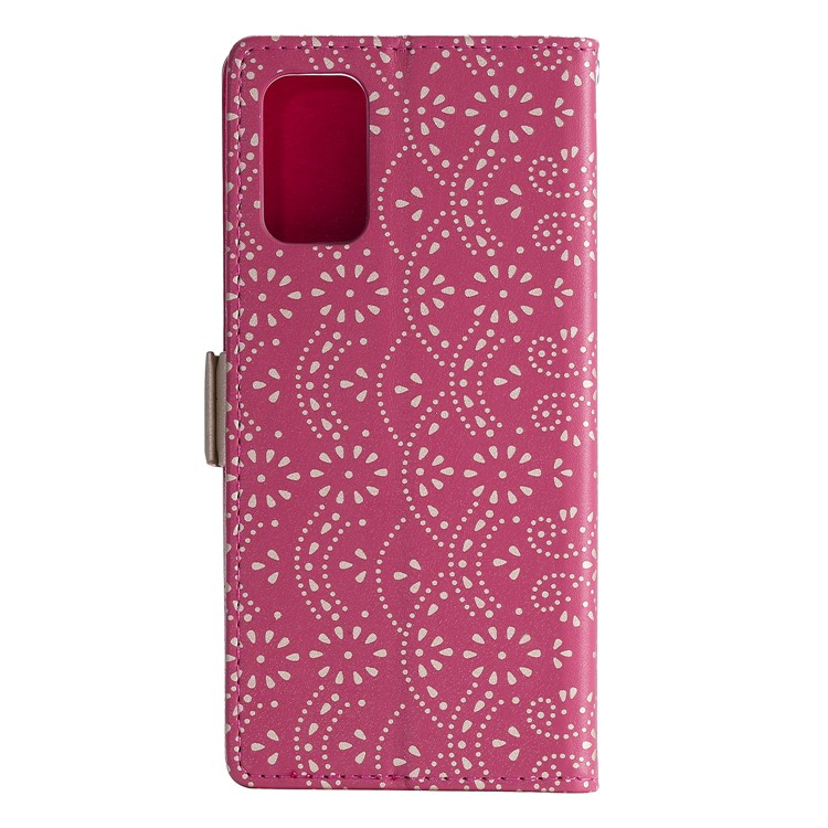 Carcasa de Billetera de Cuero de Bolsillo de Estilo de Flores de Encaje Para Samsung Galaxy S20 4G/S20 5G - Rosa-4