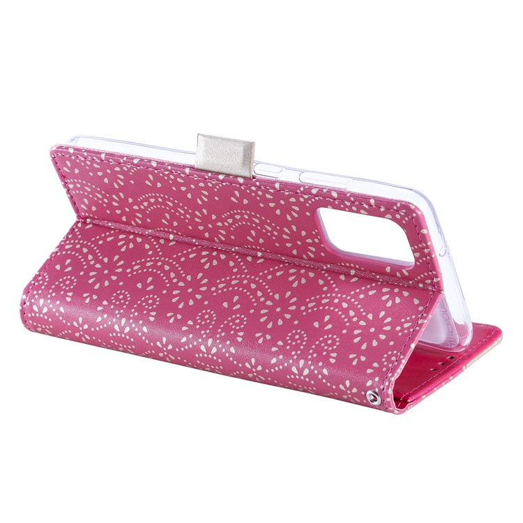 Lace Flower Style Zipper Pocket Leather Wallet Casing for Samsung Galaxy S20 - Rose-8