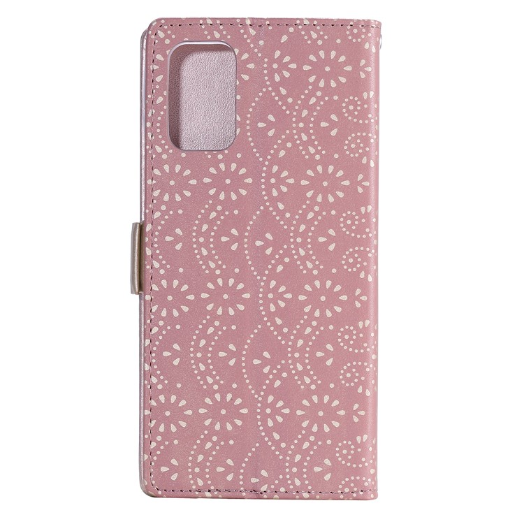 Lace Flower Style Zipper Pocket Leather Wallet Casing for Samsung Galaxy S20 - Pink-4
