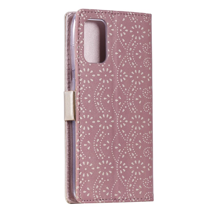 Lace Flower Style Zipper Pocket Leather Wallet Casing for Samsung Galaxy S20 - Pink-6