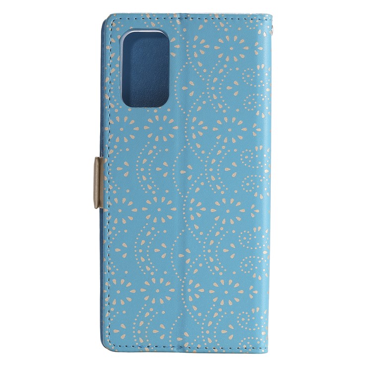Lace Flower Style Zipper Pocket Leather Wallet Casing for Samsung Galaxy S20 - Blue-4