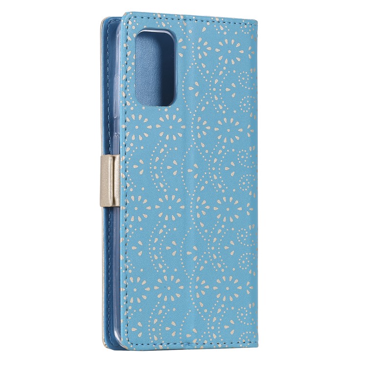 Lace Flower Style Zipper Pocket Leather Wallet Casing for Samsung Galaxy S20 - Blue-6