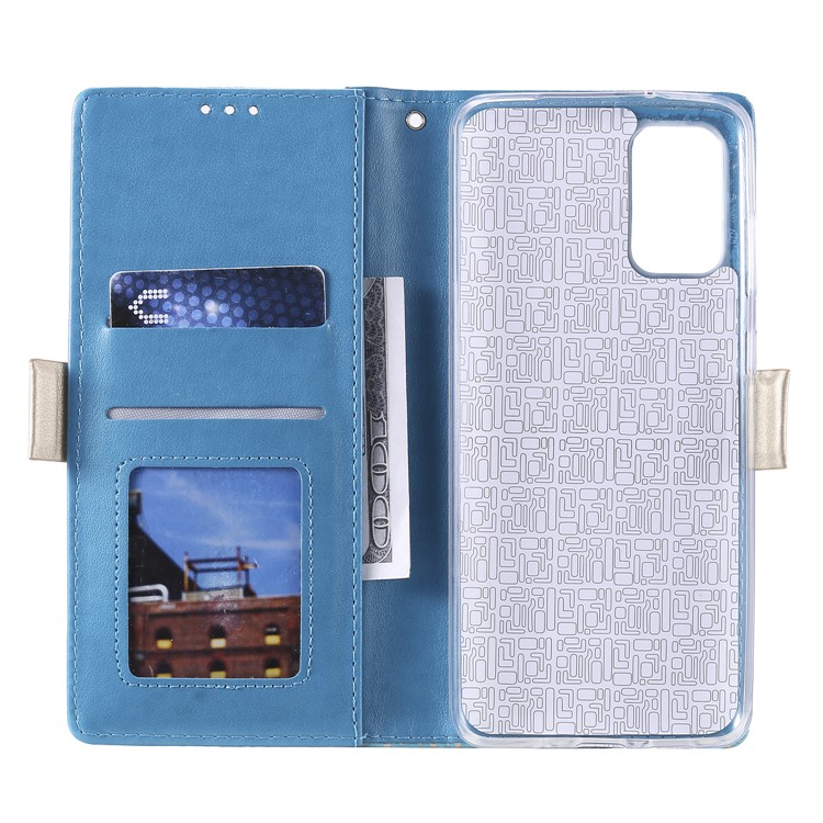 Lace Flower Style Zipper Pocket Leather Wallet Casing for Samsung Galaxy S20 - Blue-7