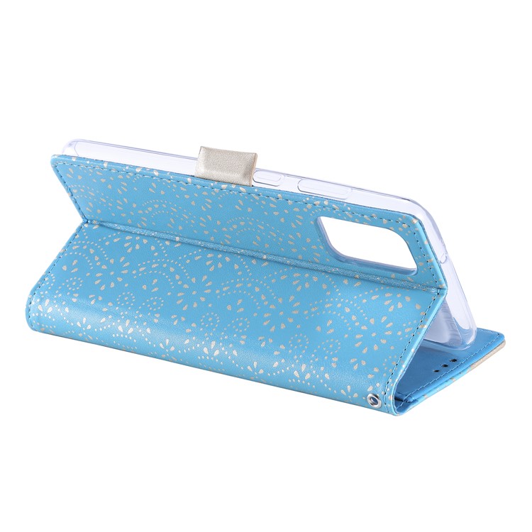 Lace Flower Style Zipper Pocket Leather Wallet Casing for Samsung Galaxy S20 - Blue-8