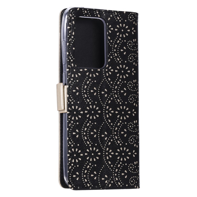 Lace Flower Pattern Zipper Pocket Leather Wallet Phone Cover for Samsung Galaxy S20 Ultra - Black-6