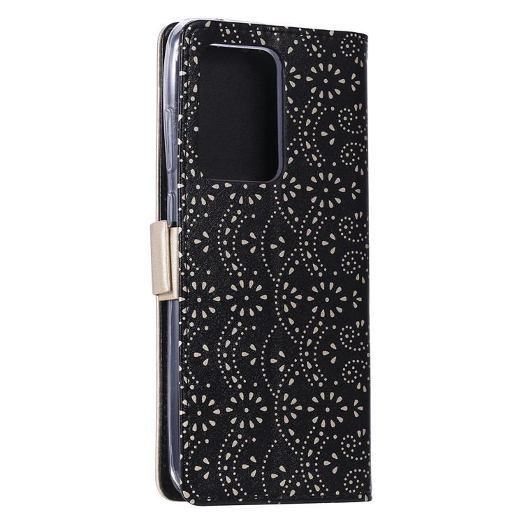 Motif de Fleurs en Dentelle à Fermeture Éclair du Portefeuille en Cuir en Cuir Pour Samsung Galaxy S20 Ultra - le Noir