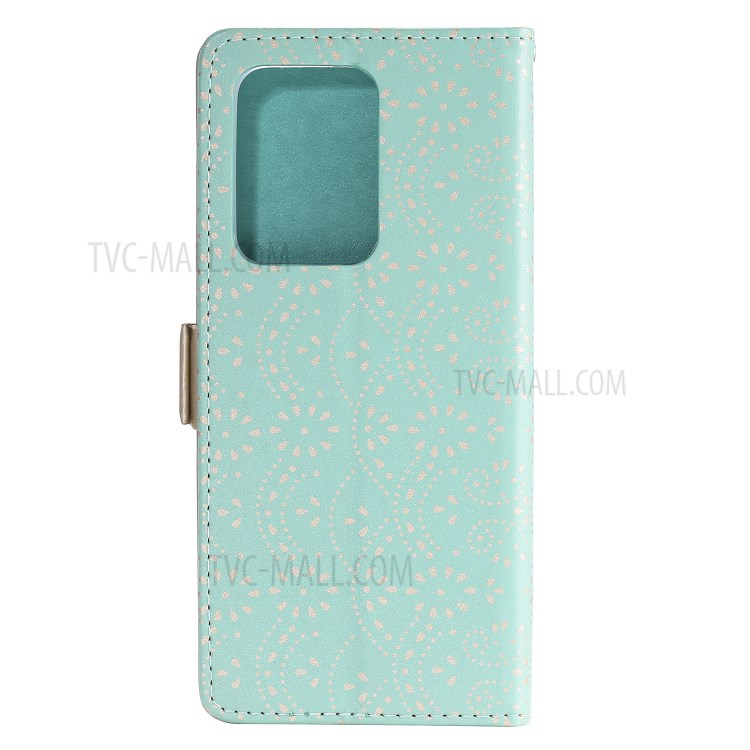 Lace Flower Pattern Zipper Pocket Leather Wallet Phone Cover for Samsung Galaxy S20 Ultra - Cyan-4