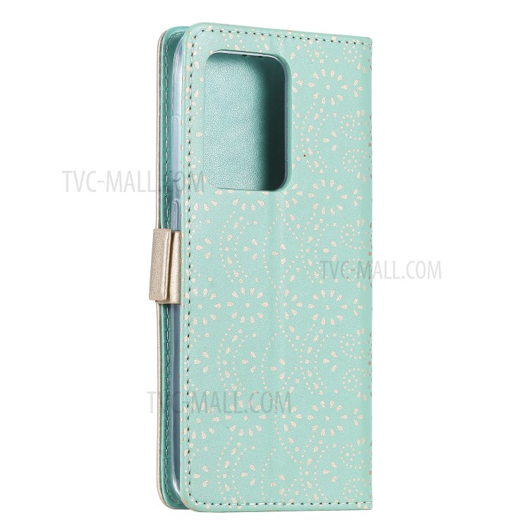 Lace Flower Pattern Zipper Pocket Leather Wallet Phone Cover for Samsung Galaxy S20 Ultra - Cyan-6