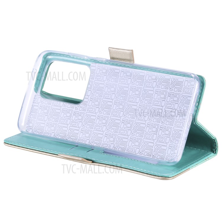 Lace Flower Pattern Zipper Pocket Leather Wallet Phone Cover for Samsung Galaxy S20 Ultra - Cyan-9