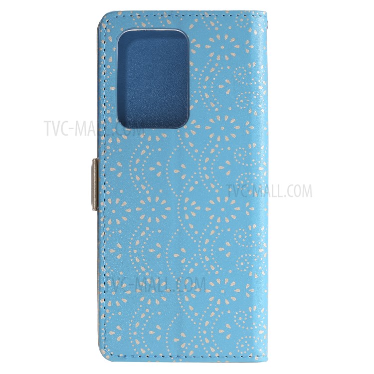 Lace Flower Pattern Zipper Pocket Leather Wallet Phone Cover for Samsung Galaxy S20 Ultra - Blue-4