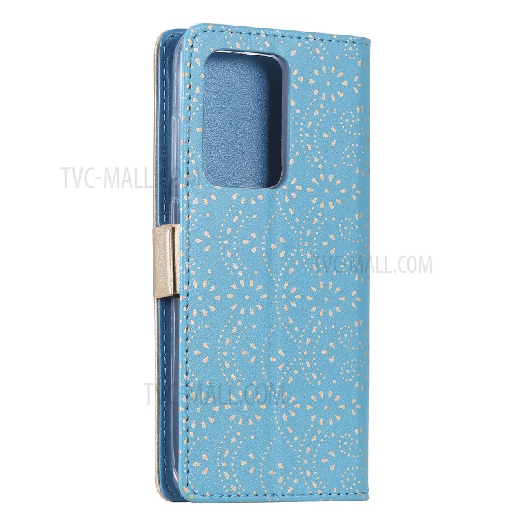 Lace Flower Pattern Zipper Pocket Leather Wallet Phone Cover for Samsung Galaxy S20 Ultra - Blue-6
