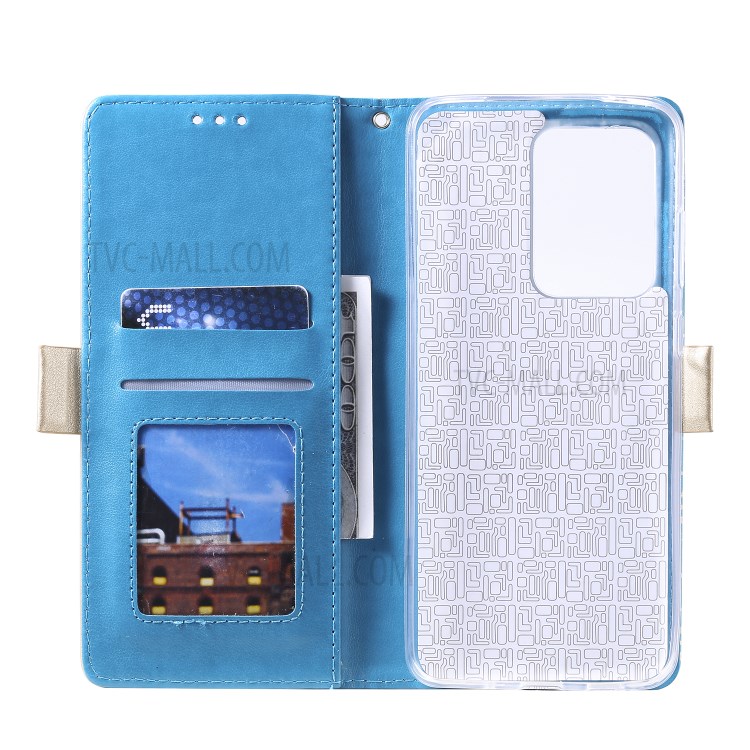 Lace Flower Pattern Zipper Pocket Leather Wallet Phone Cover for Samsung Galaxy S20 Ultra - Blue-7
