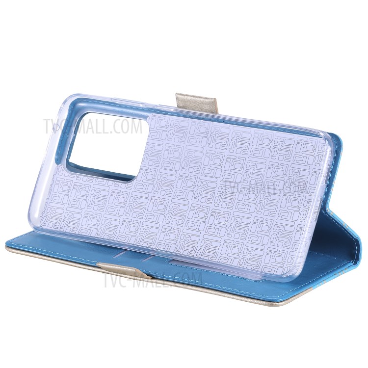 Lace Flower Pattern Zipper Pocket Leather Wallet Phone Cover for Samsung Galaxy S20 Ultra - Blue-9