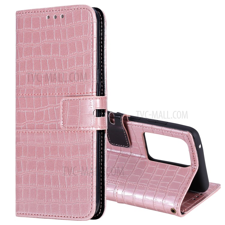 Crocodile Texture Wallet Stand Flip Leather Case for Samsung Galaxy S20 Ultra - Rose Gold-1