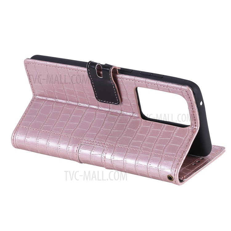 Crocodile Texture Wallet Stand Flip Leather Case for Samsung Galaxy S20 Ultra - Rose Gold-6
