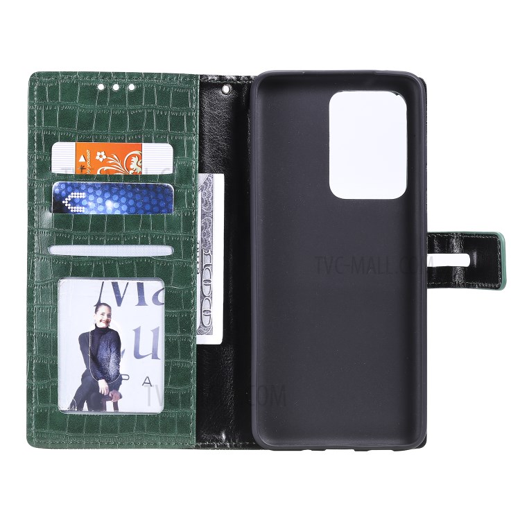 Crocodile Texture Wallet Stand Flip Leather Case for Samsung Galaxy S20 Ultra - Green-5