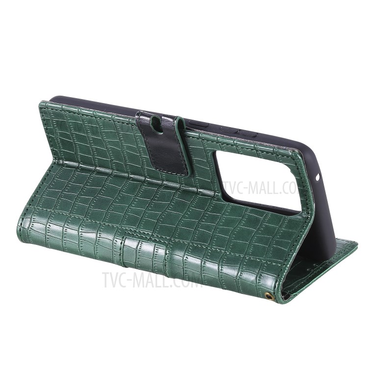 Crocodile Texture Wallet Stand Flip Leather Case for Samsung Galaxy S20 Ultra - Green-6