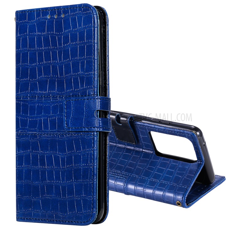 Crocodile Texture Wallet Stand Flip Leather Case for Samsung Galaxy S20 Ultra - Blue-1