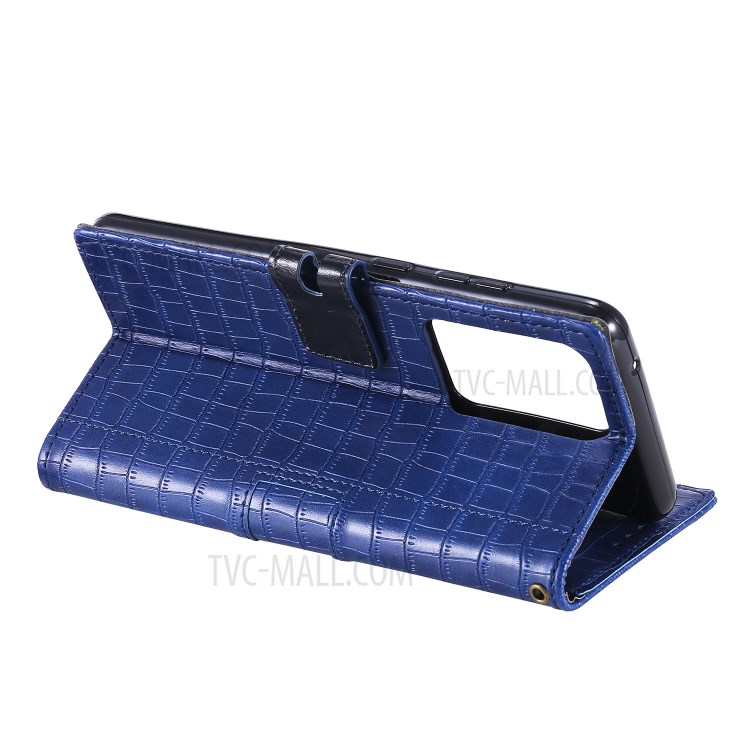 Crocodile Texture Wallet Stand Flip Leather Case for Samsung Galaxy S20 Ultra - Blue-6